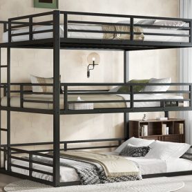 Metal Queen Over Full Xl Over Queen Bunk Bed With Safety Guardrails