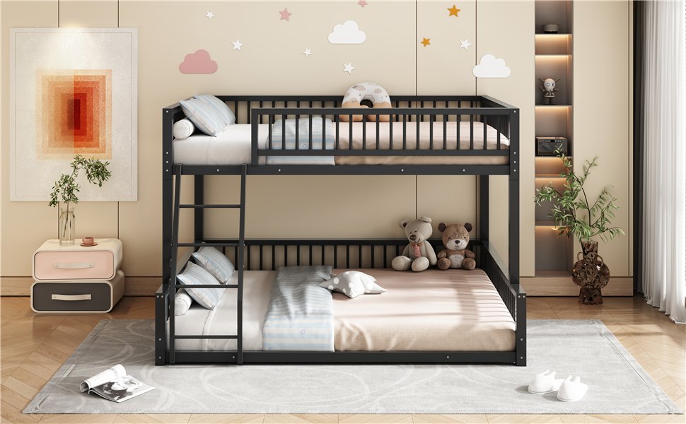 Full XL over Queen Floor Bunk Bed Frame with Ladder and Safety Guardrails 8 Full XL over Queen Floor Bunk Bed Frame with Ladder and Safety Guardrails