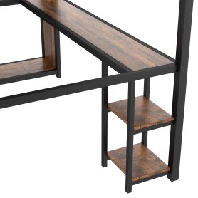 Metal Queen Size Loft Bed Frame with Built-in Wardrobe,  Desk and Storage Shelves