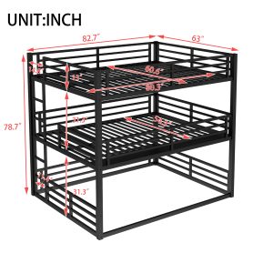 Metal Queen Over Full Xl Over Queen Bunk Bed With Safety Guardrails