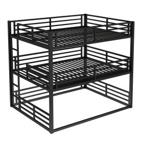Metal Queen Over Full Xl Over Queen Bunk Bed With Safety Guardrails