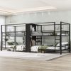 Queen Size Quadruple Metal Bunk Bed With Built-in Storage Shelves & Wardrobe