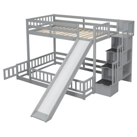 Twin Over Full Bunk Bed with Slide, Storage Staircase and Guardrails 47 Twin Over Full Bunk Bed with Slide, Storage Staircase and Guardrails