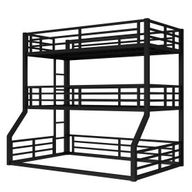 Metal Twin Over Twin Over Full XL Bunk Bed with Safety Guardrails