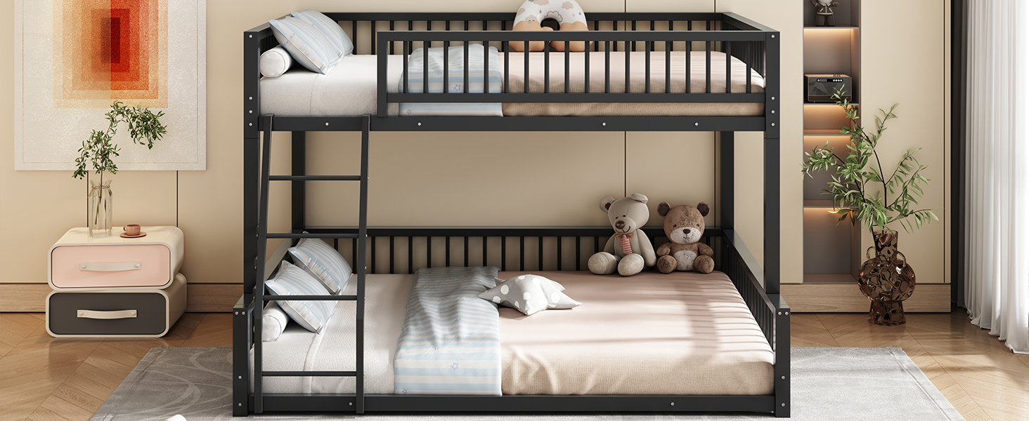 Full XL over Queen Floor Bunk Bed Frame with Ladder and Safety Guardrails 10 Full XL over Queen Floor Bunk Bed Frame with Ladder and Safety Guardrails