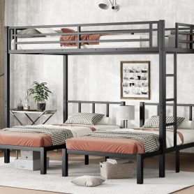 Twin XL over Twin & Twin Bunk Bed Metal Triple Bunk Bed 29 Twin XL over Twin & Twin Bunk Bed Metal Triple Bunk Bed