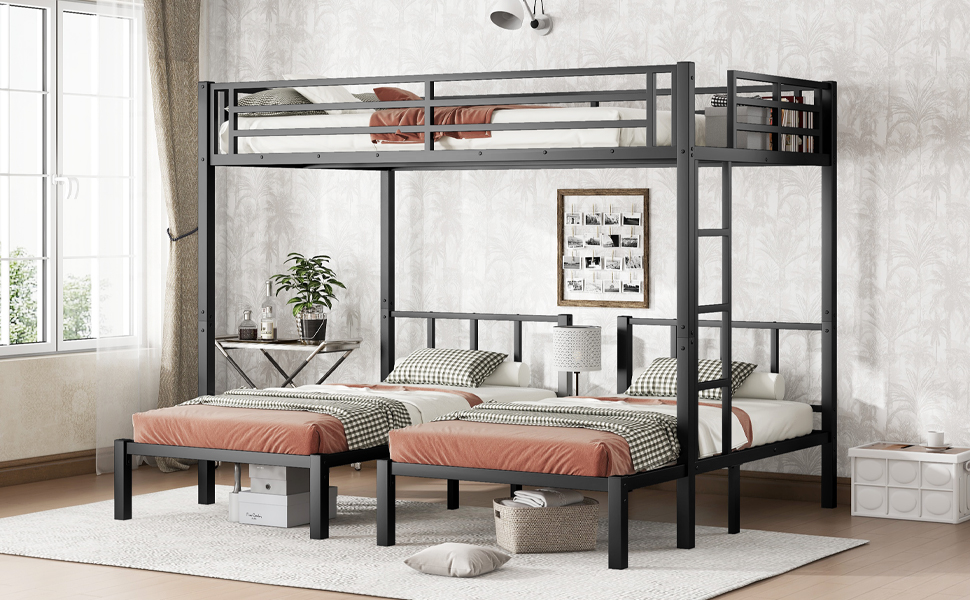 Twin XL over Twin & Twin Bunk Bed Metal Triple Bunk Bed 15 Twin XL over Twin & Twin Bunk Bed Metal Triple Bunk Bed