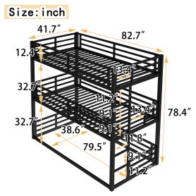 Metal Twin XL Over Twin XL Over Twin XL Bunk Bed With Safety Guardrails