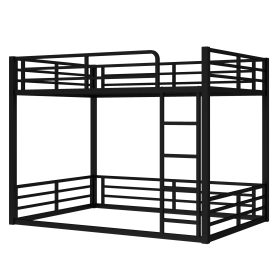 Metal Full Over Full Floor Bunk Bed Frame For Kids, Teens, Adults