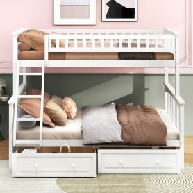Twin Over Full Bunk Bed With Drawers, Convertible Beds