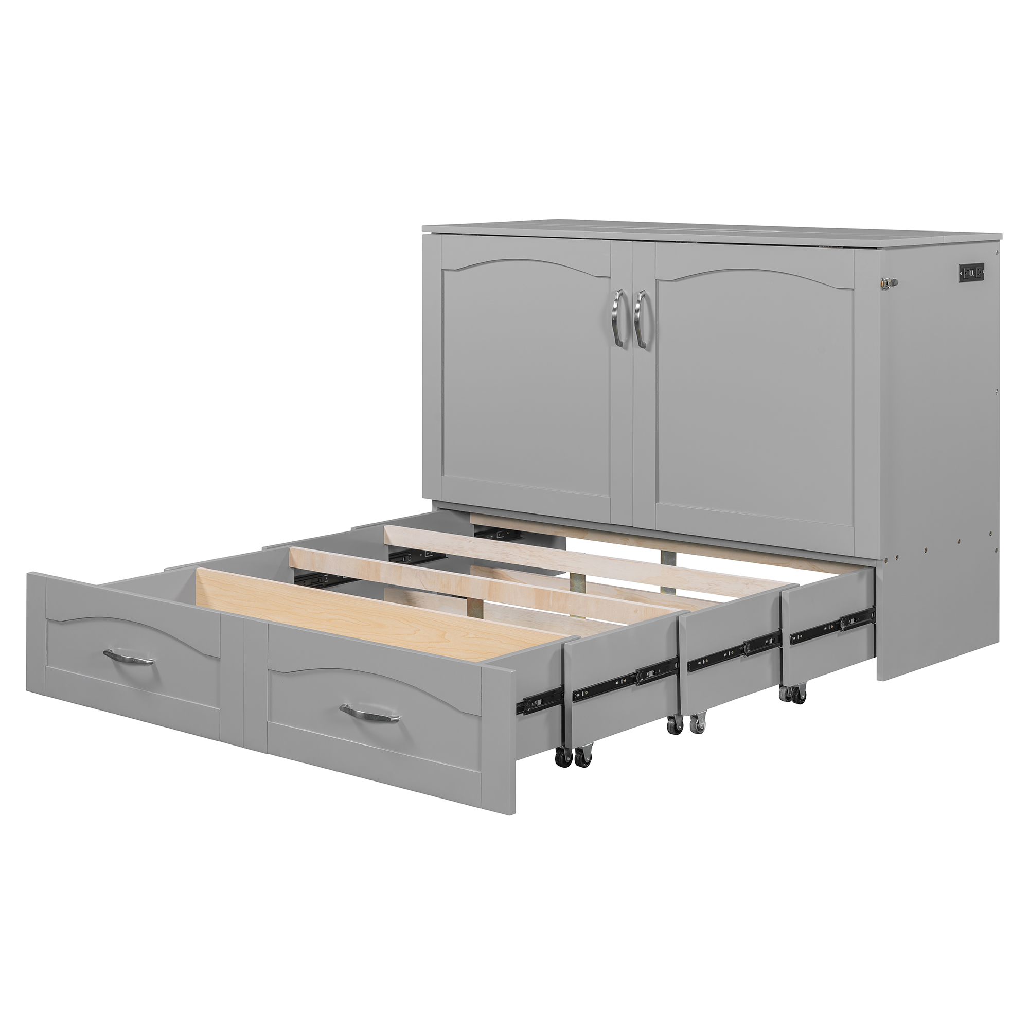 Full Size Wall Bed with drawer and a set of Sockets & USB Ports, Pulley Structure Design 20 Full Size Wall Bed with drawer and a set of Sockets & USB Ports, Pulley Structure Design