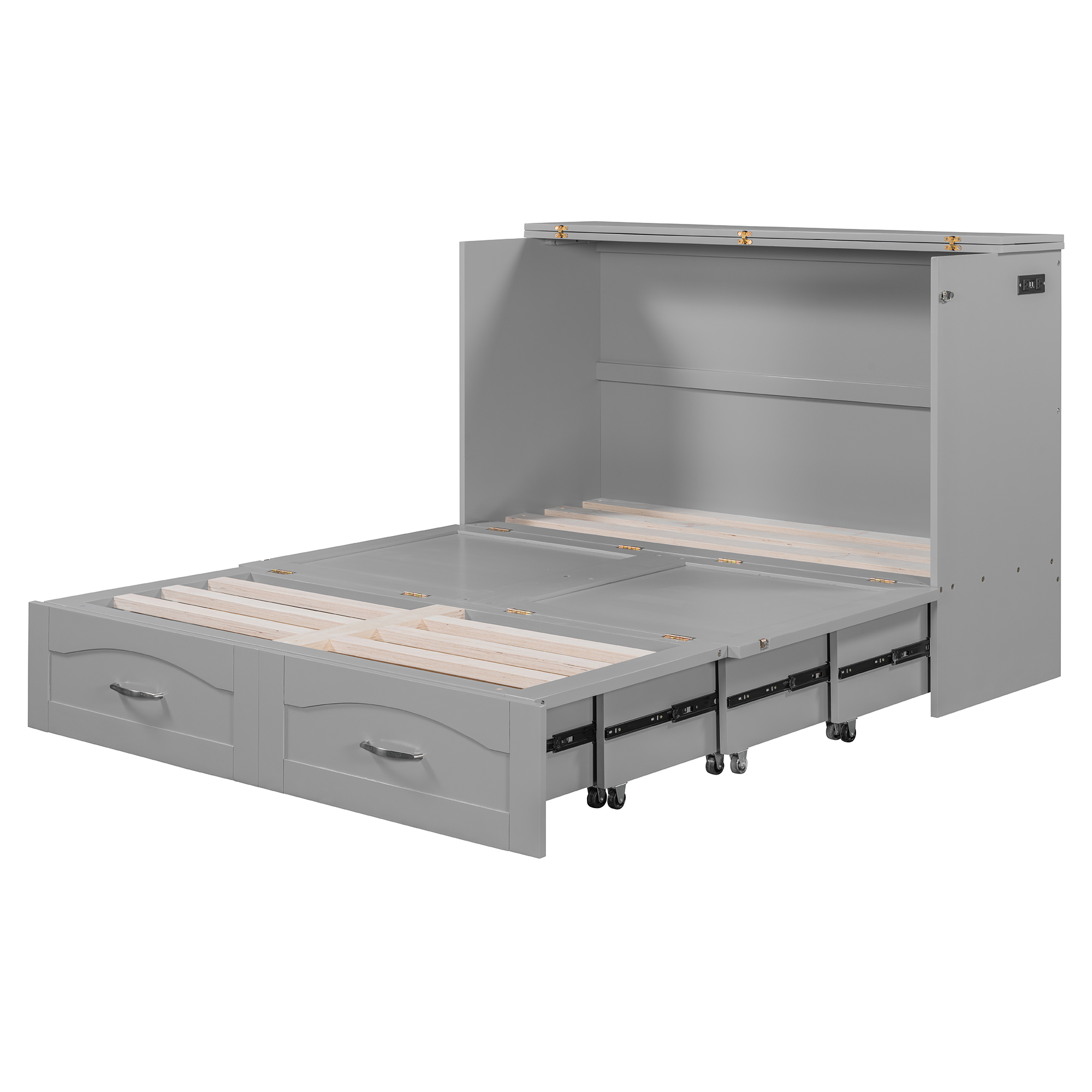 Full Size Wall Bed with drawer and a set of Sockets & USB Ports, Pulley Structure Design 15 Full Size Wall Bed with drawer and a set of Sockets & USB Ports, Pulley Structure Design