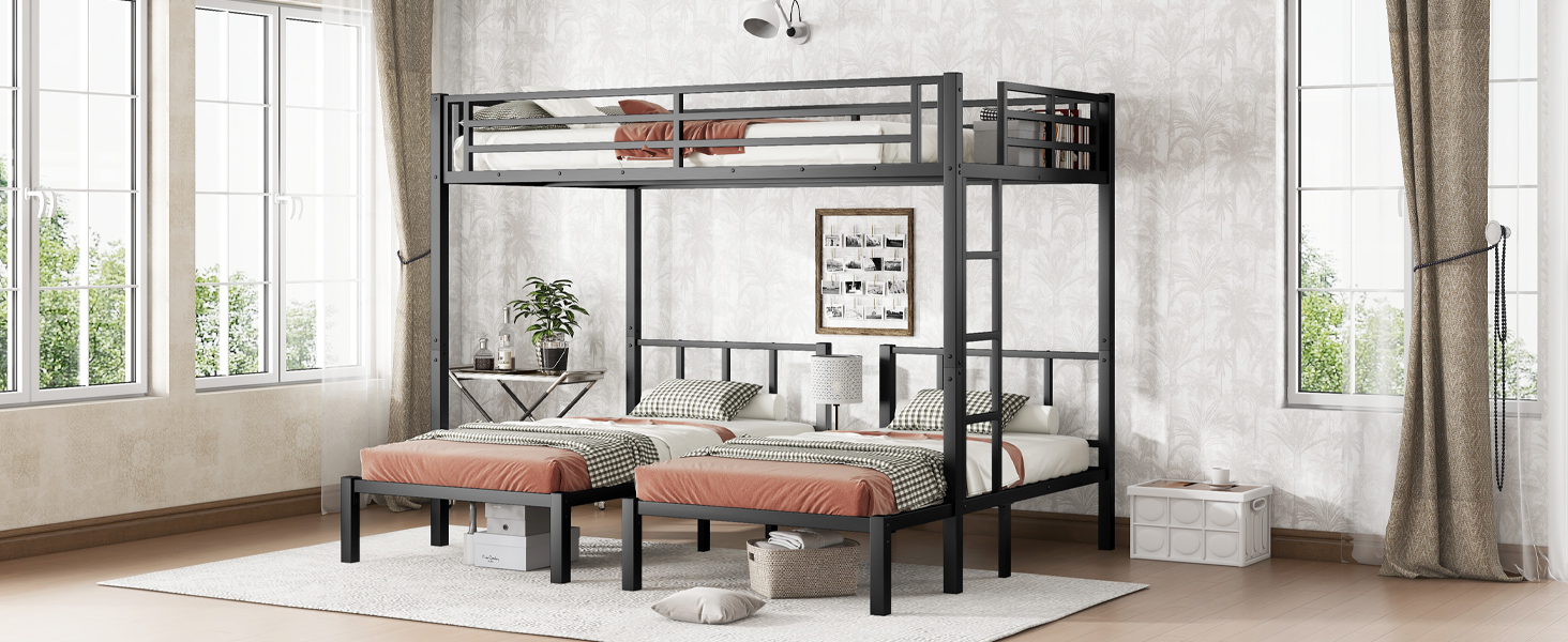 Twin XL over Twin & Twin Bunk Bed Metal Triple Bunk Bed 16 Twin XL over Twin & Twin Bunk Bed Metal Triple Bunk Bed
