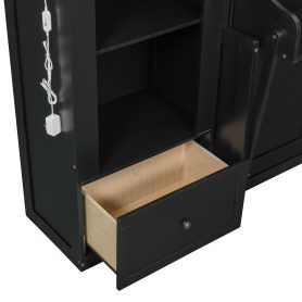 Queen Size Murphy Platform Bed with Shelf, Side Cabinets, Drawers and LED