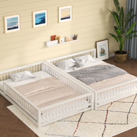 Full XL over Queen Floor Bunk Bed with Ladder and Safety Guardrails