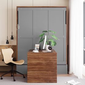 Full Size Murphy Bed With Foldable Desk  Space Saving Wall Bed