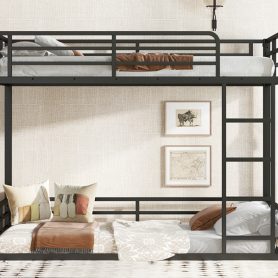 Metal Twin Xl Over Twin Xl Floor Bunk Bed Frame For Kids, Teens, Adults