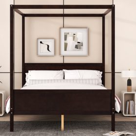Queen Size Canopy Bed with Headboard and Footboard, Slat Support Leg