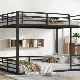 Metal Full Over Full Floor Bunk Bed Frame For Kids, Teens, Adults