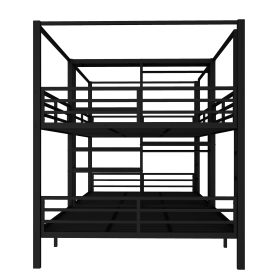 Queen Size Quadruple Metal Bunk Bed With Built-in Storage Shelves & Wardrobe