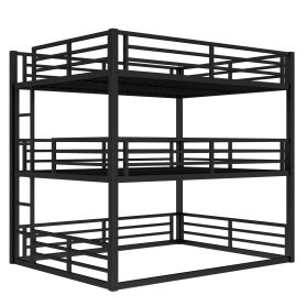 Metal Queen Over Full Xl Over Queen Bunk Bed With Safety Guardrails