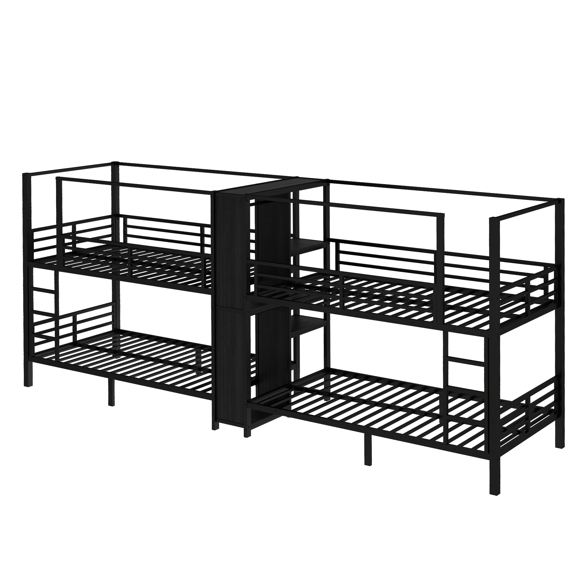 Twin Size Quadruple Metal Bunk Bed With Built-in Storage Shelves & Wardrobe 12 Twin Size Quadruple Metal Bunk Bed With Built-in Storage Shelves & Wardrobe