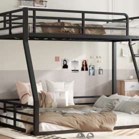 Metal Twin Over Full Floor Bunk Bed Frame For Kids, Teens, Adults