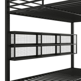 Metal Queen Over Queen Bunk Bed With Storage Cabinets And LED