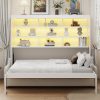 Queen Size Murphy Cabinet Bed with Folding Sofa,Built-in Storage Shelves and LED Light