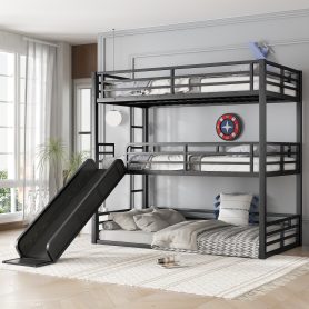 Metal Twin Xl Over Twin Xl Over Twin Xl Bunk Bed With Slide, and Safety Guardrails 22 Metal Twin Xl Over Twin Xl Over Twin Xl Bunk Bed With Slide, and Safety Guardrails