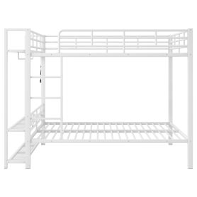 Full Size Metal Bunk Bed With Storage Mesh Shelves, Clothes Hooks And LED Light