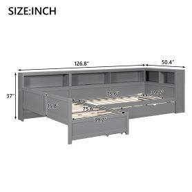 Wood Twin Size L-shaped Platform Bed with Trundle and a Drawer