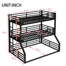 Metal Twin Over Twin Over Full XL Bunk Bed with Safety Guardrails