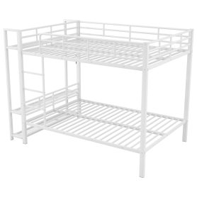 Full Size Metal Bunk Bed With Storage Mesh Shelves, Clothes Hooks And LED Light