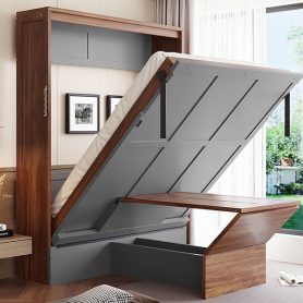 Full Size Murphy Bed With Foldable Desk  Space Saving Wall Bed