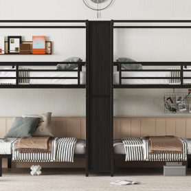 Twin Size Quadruple Metal Bunk Bed With Built-in Storage Shelves & Wardrobe 37 Twin Size Quadruple Metal Bunk Bed With Built-in Storage Shelves & Wardrobe