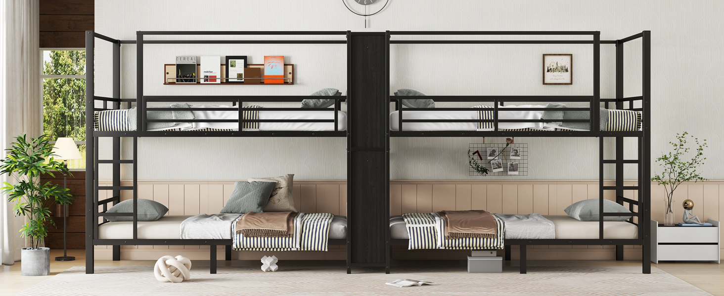 Twin Size Quadruple Metal Bunk Bed With Built-in Storage Shelves & Wardrobe 20 Twin Size Quadruple Metal Bunk Bed With Built-in Storage Shelves & Wardrobe