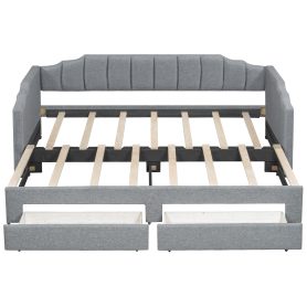 Twin XL Size Extendable Upholstered Daybed with Two Storage Drawers and LED Light