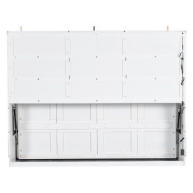 Queen Size Murphy Cabinet Bed with Folding Sofa,Built-in Storage Shelves and LED Light