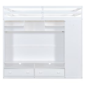 Full Size Loft Bed With Drawers, Shelves And Light