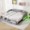 Twin XL Size Extendable Upholstered Daybed with Two Storage Drawers and LED Light