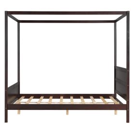 Queen Size Canopy Bed with Headboard and Footboard, Slat Support Leg