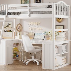 Wooden Twin Size Loft Bed With Drawers, Cabinet, Shelves And Desk 35 Wooden Twin Size Loft Bed With Drawers, Cabinet, Shelves And Desk