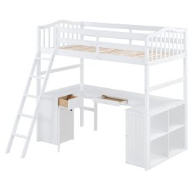 Wooden Twin Size Loft Bed With Drawers, Cabinet, Shelves And Desk 22 Wooden Twin Size Loft Bed With Drawers, Cabinet, Shelves And Desk