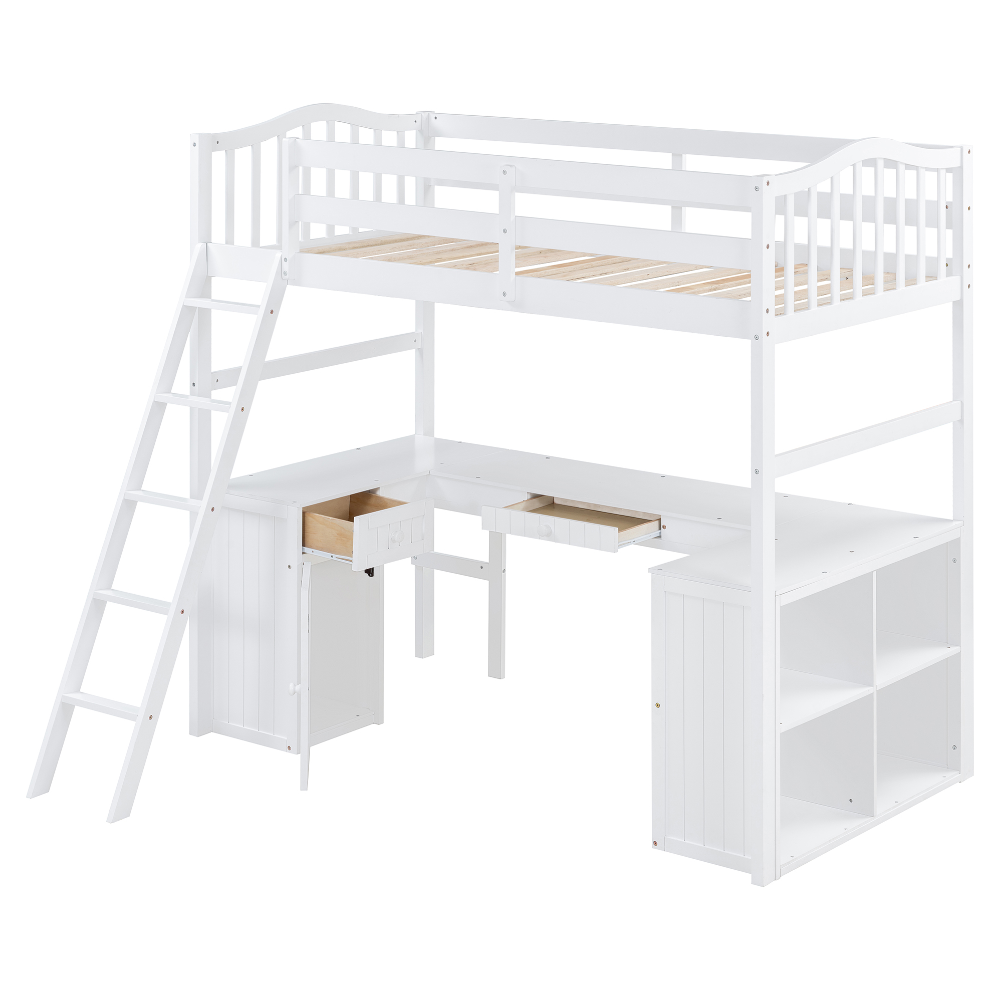 Wooden Twin Size Loft Bed With Drawers, Cabinet, Shelves And Desk 6 Wooden Twin Size Loft Bed With Drawers, Cabinet, Shelves And Desk