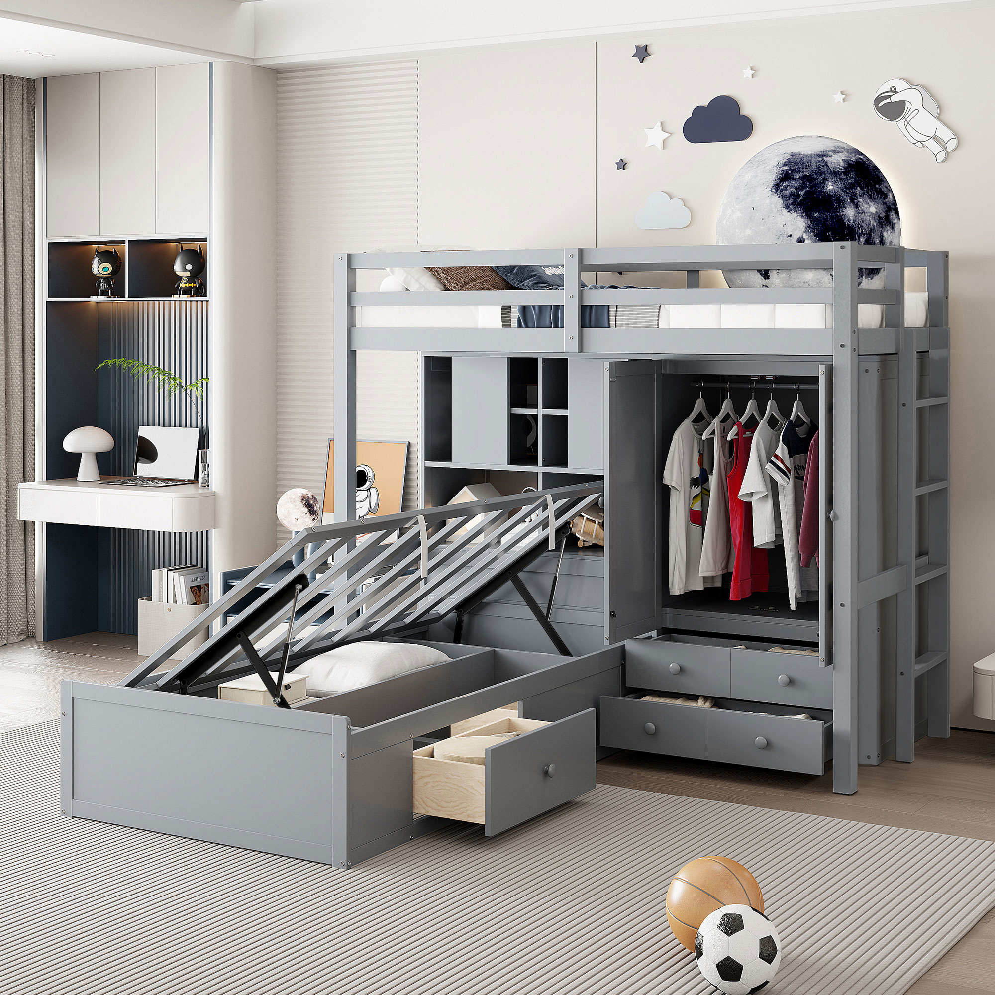 Assembly Instruction For LT000666AAE-1 8 Twin Bunk Bed with Drawers, Wardrobe, Storage Shelves and Hydraulic Bed