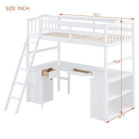 Wooden Twin Size Loft Bed With Drawers, Cabinet, Shelves And Desk 26 Wooden Twin Size Loft Bed With Drawers, Cabinet, Shelves And Desk