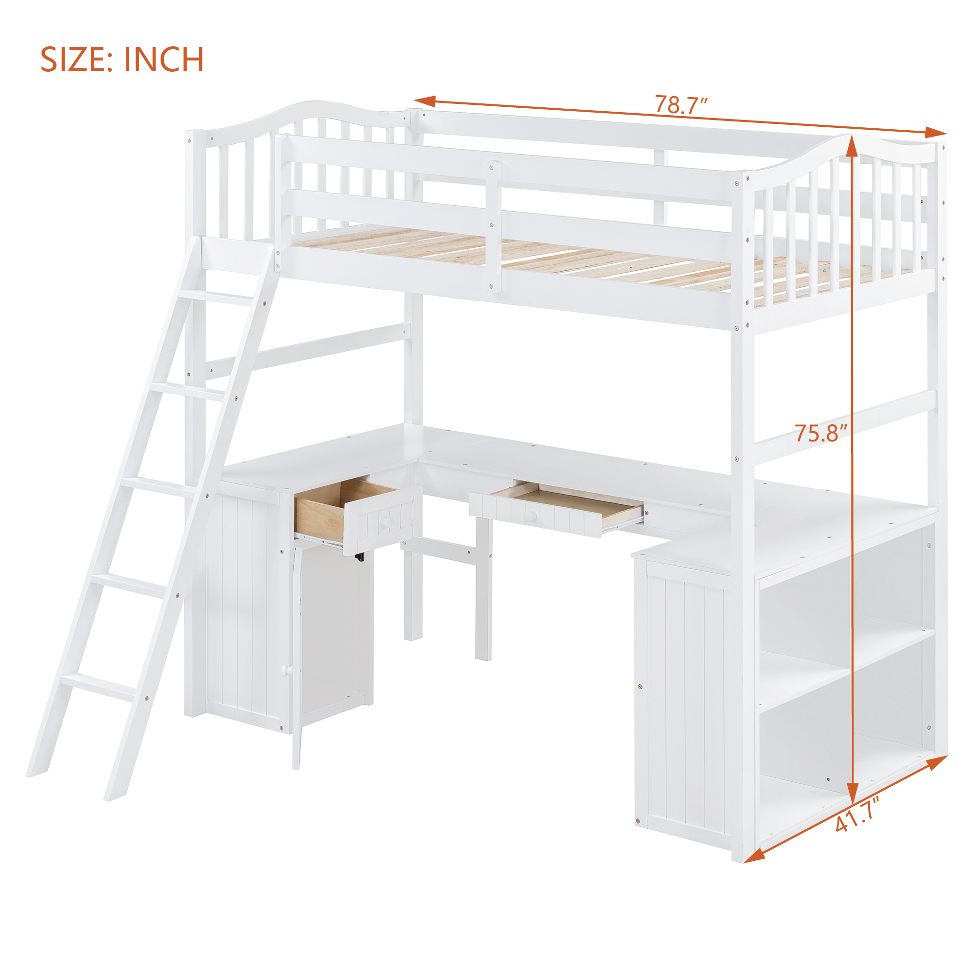 Wooden Twin Size Loft Bed With Drawers, Cabinet, Shelves And Desk 10 Wooden Twin Size Loft Bed With Drawers, Cabinet, Shelves And Desk