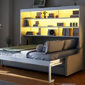 Full Size Murphy Cabinet Bed with Folding Sofa,Built-in Storage Shelves and LED Light 28 Full Size Murphy Cabinet Bed with Folding Sofa,Built-in Storage Shelves and LED Light
