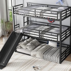 Metal Twin Xl Over Twin Xl Over Twin Xl Bunk Bed With Slide, and Safety Guardrails 36 Metal Twin Xl Over Twin Xl Over Twin Xl Bunk Bed With Slide, and Safety Guardrails